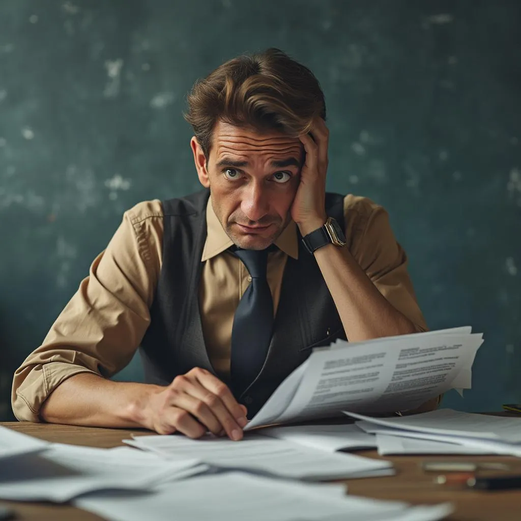 Client looking unprepared with scattered papers
